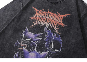 Y2K Black Color Devil Theme T-Shirt , - Streetwear T-Shirts - Slick Street