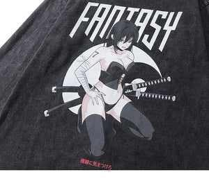 FANTASY Samurai Girl With Katana Graphic T-Shirt , - Streetwear T-Shirts - Slick Street