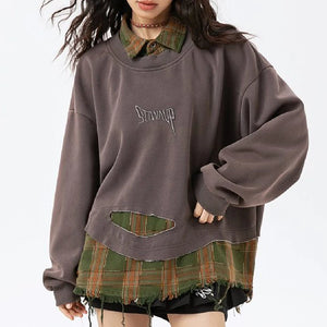 SP Two Pieces Plaid Pullover Sweatshirt , - Streetwear Sweatshirts - Slick Street