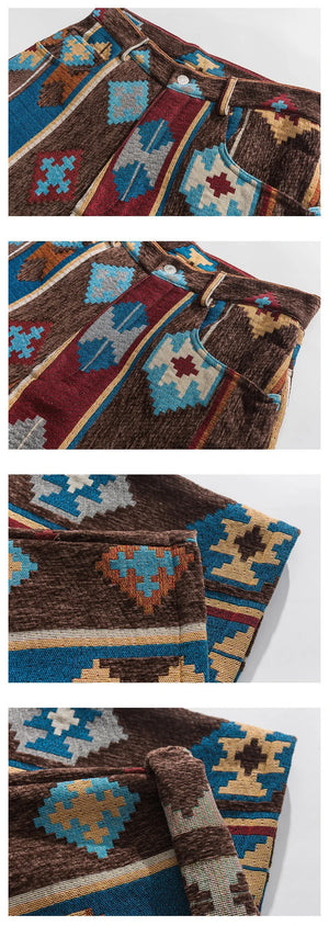 Geometric Retro Ethnic Style Pants , - Streetwear Pants - Slick Street