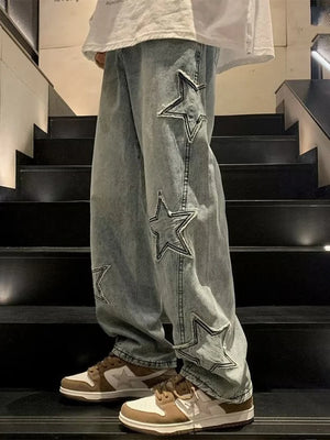 Pentagon Star Embroidery Loose Style Pants , - Streetwear Pants - Slick Street