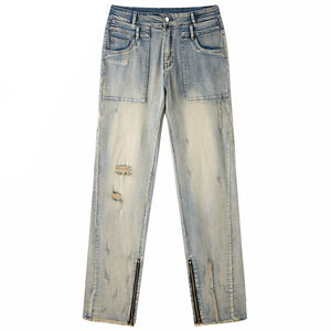 Retro Distressed Ankle Zipper Style Pants , - Streetwear Pants - Slick Street
