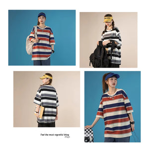 SQ2 Multi Striped Color Loose T-Shirt , - Streetwear T-Shirts - Slick Street