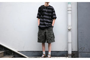 Saturday Striped Cotton T-Shirt , - Streetwear T-Shirts - Slick Street