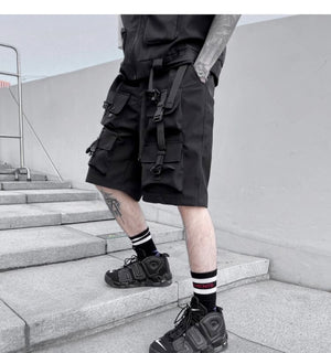 Darkwear Multiple Cargo Buckles Pockets Shorts , - Streetwear Shorts - Slick Street