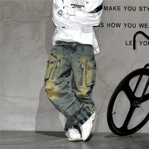 Distressed Denim Cargo Pants , - Streetwear - Slick Street