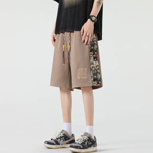 Kawaii Bear Side Patch Baggy Shorts Coffee, XS - Streetwear Shorts - Slick Street