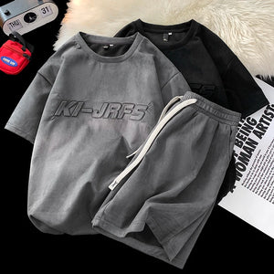 KI-JRFS Embossed Letter T-Shirt With Short , - Streetwear Tracksuits - Slick Street