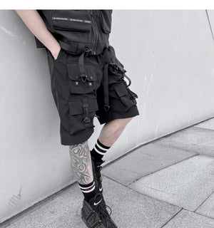 Darkwear Multiple Cargo Buckles Pockets Shorts , - Streetwear Shorts - Slick Street