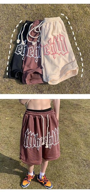 Drawstring Letter Printing Casual Loose Shorts , - Streetwear Shorts - Slick Street