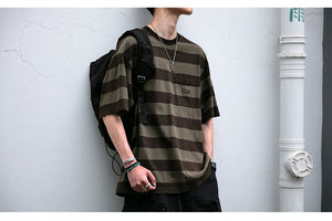 Saturday Striped Cotton T-Shirt , - Streetwear T-Shirts - Slick Street