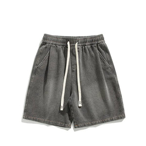 Rock Color Gothic Washed Drawstring Shorts , - Streetwear Shorts - Slick Street