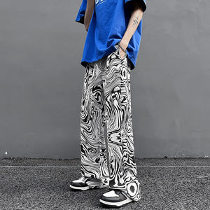 Abstract Waving Vector Art Pants XXS, White - Streetwear Pants - Slick Street