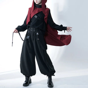 Black Tapered Loose-Fit Wide Leg Pants , - Streetwear Pants - Slick Street