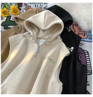 Workout Sleeveless Half-Zip Style Hoodie , - Streetwear Hoodie - Slick Street