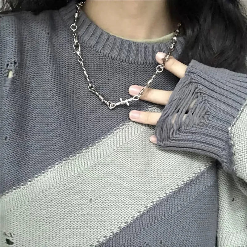 Y2K Punk Wire Necklace & Bracelet ,  - Streetwear Necklace - Slick Street