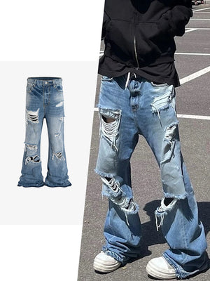 Distressed KP26 Baggy Flared Jeans , - Streetwear Jeans - Slick Street