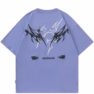 Warrior Fire Flame Graphic Loose T-Shirt Purple, M - Streetwear T-Shirts - Slick Street