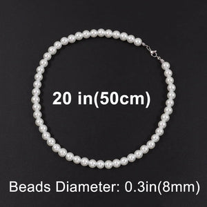 White Pearl Necklace 8mm-20 inch (50cm), - Streetwear Necklace - Slick Street