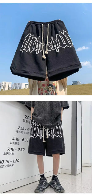 Drawstring Letter Printing Casual Loose Shorts , - Streetwear Shorts - Slick Street