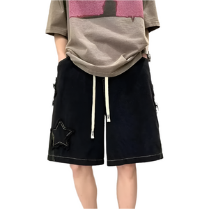 Pentagram Star Embroider Shorts , - Streetwear Shorts - Slick Street
