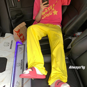 Solid Color Oversized Cargo Pants Yellow, M - Streetwear Pants - Slick Street