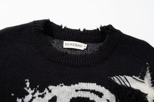 Skull Star Knitted Sweatshirt , - Streetwear Sweatshirts - Slick Street