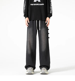 Straight Legs Side Coil Button Pants , - Streetwear Jeans - Slick Street