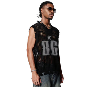 Number 86 Mesh Sleeveless Distressed Vest , - Streetwear Vest - Slick Street
