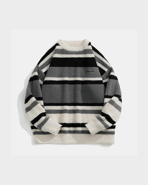Stripe Embroidery Crochet Sweater , - Streetwear Sweater - Slick Street