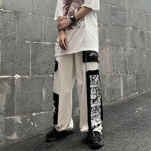 AM Black Hole Patchwork Straight Leg Pants , - Streetwear Pants - Slick Street