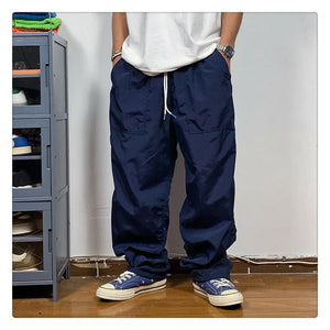 Straight Cut Nylon Loose Joggers , - Streetwear Pants - Slick Street