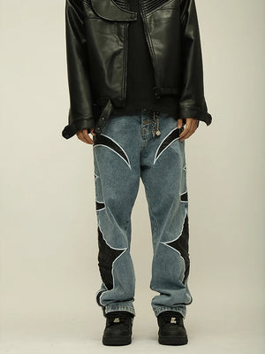 Crescent Embroidery Patchwork Baggy Pants , - Streetwear Pants - Slick Street