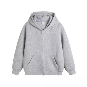 Plain Color Double Zipper Hoodie Gray, M - Streetwear Hoodie - Slick Street