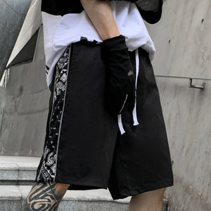 Black Paisley Bandana Pattern Shorts , - Streetwear Shorts - Slick Street