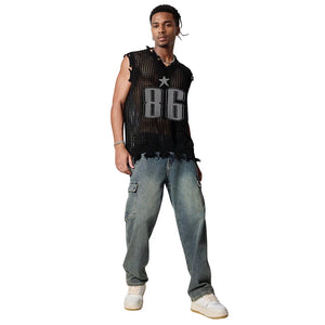 Number 86 Mesh Sleeveless Distressed Vest , - Streetwear Vest - Slick Street