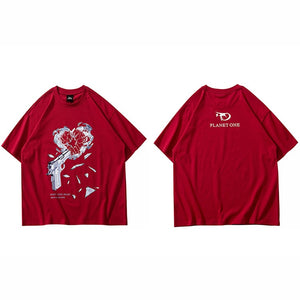 PLANET ONE SHOOT YOUR HEART T-Shirt Red, M - Streetwear T-Shirts - Slick Street