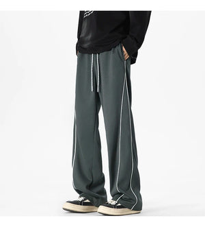White Stripe Piping Loose Joggers , - Streetwear Joggers - Slick Street