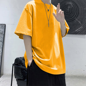 Loose Round Neck Plain T-Shirt , - Streetwear T-Shirts - Slick Street