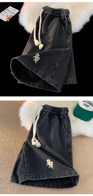 Gothic Washed Knee Length Shorts , - Streetwear Shorts - Slick Street