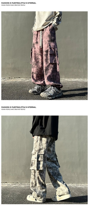 Tie Dye Large Size Pockets Pants , - Streetwear Pants - Slick Street