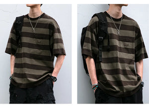 Saturday Striped Cotton T-Shirt , - Streetwear T-Shirts - Slick Street