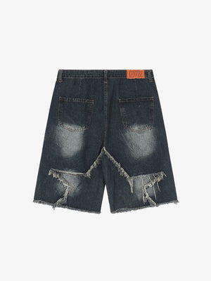 Blue Denim Tassel Star Shorts , - Streetwear Shorts - Slick Street