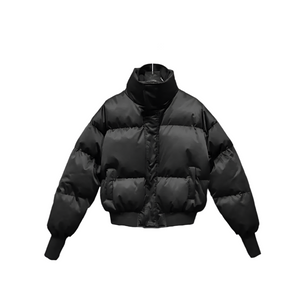 Pitch Black Standing Collar Padded Jacket , - Streetwear Jacket - Slick Street