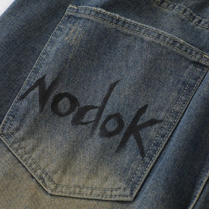 Nodok Spider Cobweb Blue Jean Shorts , - Streetwear Shorts - Slick Street