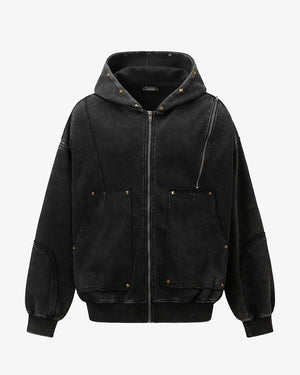 T2 Rivet Zipper Hoodie Black, S - Streetwear Hoodie - Slick Street
