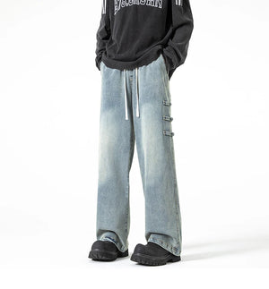 Side Coil Button Design Jeans , - Streetwear Jeans - Slick Street