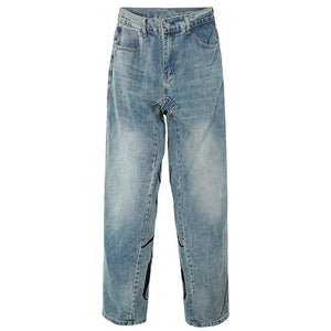 HTH Flame Embroidery Blue Denim Pants , - Streetwear Pants - Slick Street