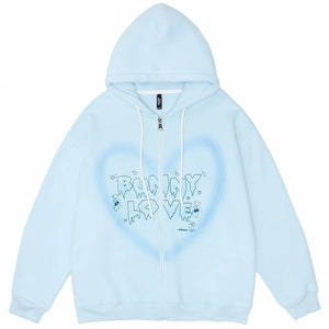 Heart Shape The BUNNY LOVE Anime Zipper Hoodie ,  - Streetwear Hoodie - Slick Street