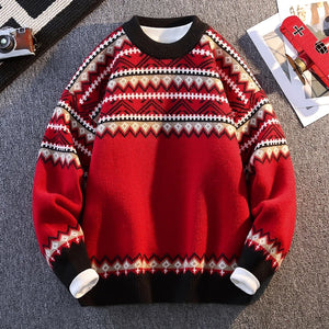 Native Art Knitwear O-Neck Sweater Red, XS - Streetwear Sweater - Slick Street